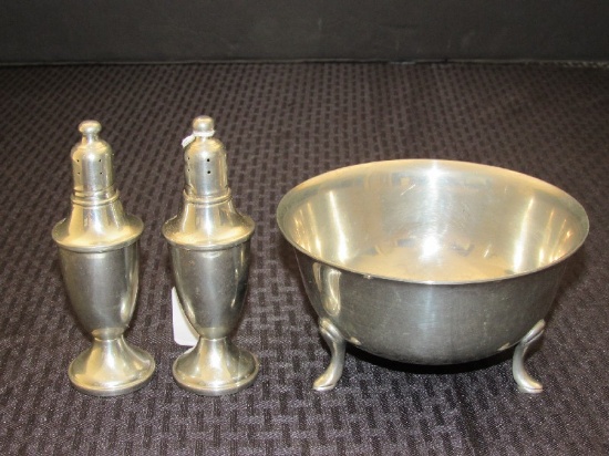 Pewter Weighted Lenox Salt/Pepper Shakers 5 1/4" H & Slieffer Pewter P79-19 Bowl