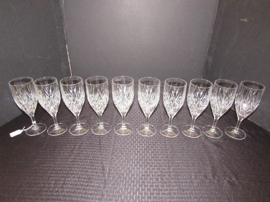 10 Clear Crystal Glass Goblets Fan/Leaf Cut Pattern