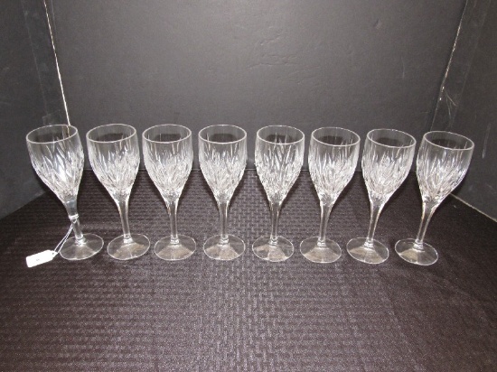 8 Clear Crystal Wine Glasses Fan/Leaf Cut Pattern
