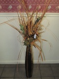 Tall Wide to Narrow, Wave Design Vase w/ Faux Flowers