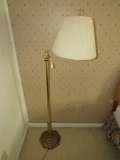 Tall Brass Plate Metal Adjustable Torchiere Lamp w/ Shade, Grooved Base, Hoop Top