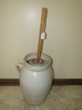 Vintage Large Stoneware No.4 Milk Churn W/ Handle w/ Staff & Lid Tan/Grey Color