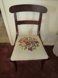 Wooden Vintage Child's Chair Front Upholstered Seat 2 Ladder Back, Curved Feet