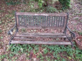 Wooden/Metal Garden Bench, Scrolled Arms/Feet, Slat Back