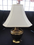 Large Brass Urn Design Lamp w/ White Shade Clear Prism Top