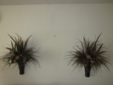 Pair - Wall Mounted Floral/Scroll Pattern Planters w/ Faux Florals, Planter