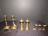 Brass Lot - 2 Spindle Tall Candlesticks, 2 Spindle Candlesticks, 