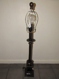 Brown Tall Antique Patina Lamp on Ribbed Plinth w/ Ball Top