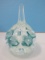 Art Glass Joe Rice Sphere Stem Paperweight White w/ Light Blue Trumpet Flowers & Bubbles