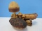 Tool Cool! Carved Wooden Figural Mushrooms on Disfigured Limb