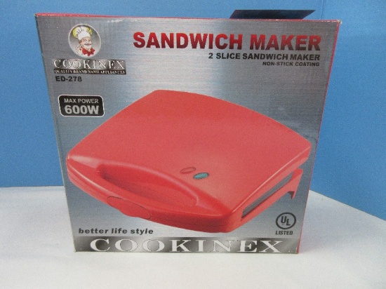 Cookinex Sandwich Maker 2 Slice w/ Non-Stick Coating