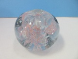 Art Glass Paperweight Controlled Bubbles & Pink Design w/ Cavities
