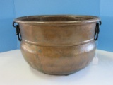 Large Copper Cauldron Kettle w/ Wrought Iron Handles Hammered Finish