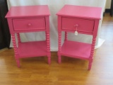 Pair - Hot Pink Accent Tables w/ Glide Drawer & Base Shelf
