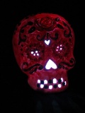 Ceramic Bejeweled Skull Lighted w/ Pierced Design Facial Features