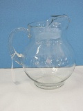 Clear Glass Hand Blown Ball Pitcher w/ Applied Handle & Ice Lip