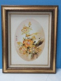 Collectors Corner Inc. Still Life Floral Spray w/ Perched Bird Original Art on Canvas