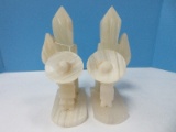 Pair - Carved Onyx Bookends Siesta Sombrero Men Cactus Statuettes