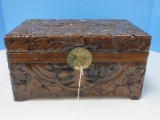 Traditional Heavily Carved Oriental Floral & Bonsai Medallion Design Keepsake Box