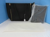 Black Leather Tote/Hand Bag Pebble Texture Design Expandable Zipper Sides & Makeup Bag