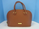 Joy & Inman Rich Cognac Handbag Pocketbook & Watch w/ Attachable Strap Luxe Leather