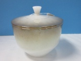 Vintage Federal Milk Glass Mesa Pattern Brown/Green Shade Design 1 1/2qt Bowl w/ Lid