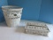 Group - Painted White Wicker Waste Basket & Tissue Box Cover