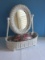 White Wicker Vanity Dresser Oval Mirror w/ Storage Basket on Sphere Feet