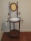 Victorian Era Style Barley Twist Wash Stand w/ Oval Framed Mirror, Dual Towel Bars