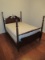 Elegant Mahogany Spiral Four Poster Full Size Bed w/ Wooden Side Rails & Finial Accents