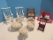 Group - Vintage White Wicker Miniature Furniture Set, Ladder Back Rocker w/ Rush Seat, Etc.