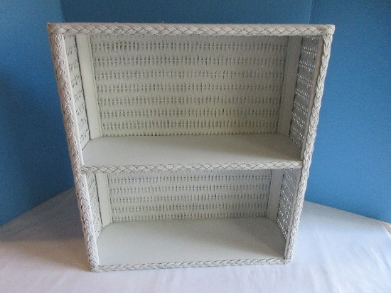 Painted White Wicker 2-Tier Wall Shelf Accent