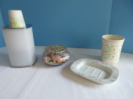 Group - Ceramic Floral Pattern 4" Tumbler, Porcelain Nicole by Andre Richard Soap Dish