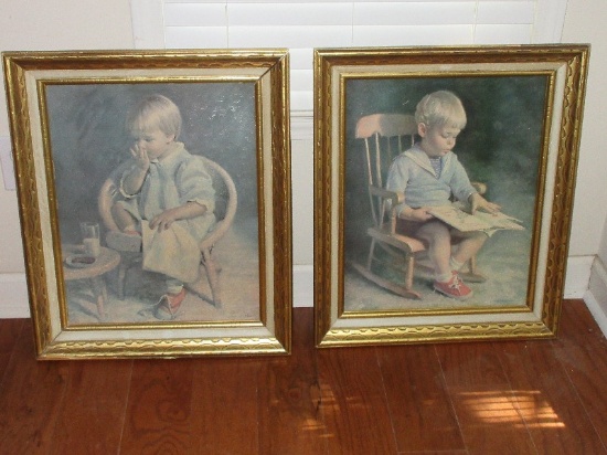 Adorable Pair - Windsor Art Products Titled "Gretchen" & "Gary" Prints on Board
