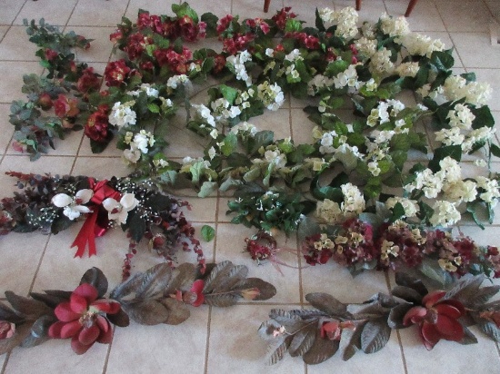Group - Silk Floral Swags 38", Hydrangea Garland Flowers & Foliage, Etc.