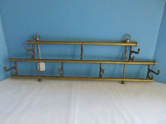 Awesome Vintage Brass Wall Mount Coat/Hat Rack w/ 7 Swivel Hooks