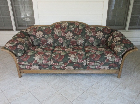 Lane Venture Furniture Rattan Contemporary Design Arched Back Sofa w/ Flared Padded Arms