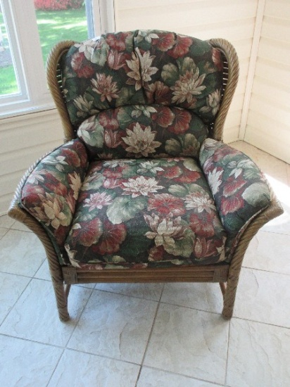 Lane Venture Furniture Rattan Contemporary Wing Back Chair w/ Flared Padded Arms