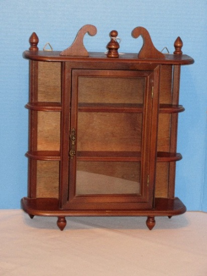 Traditional Wall Décor Mahogany Curio Cabinet w/ Center Glass Pane Door Flanked by Shelves