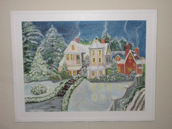 Victorian Manor Winter Landscape Grounds Original Local Artist Amelia Rock Acrylic on Canvas