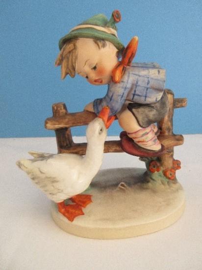 Vintage Goebel Hummel "Barnyard Hero" 6" Figurine #195/1 Boy on Fence & Goose