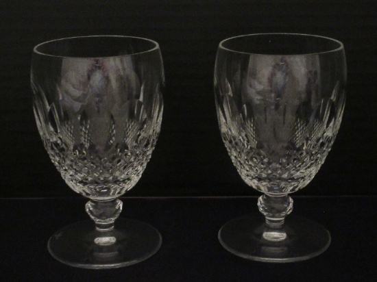 Pair - Waterford Crystal Colleen Short Stem Pattern Water Goblets Cut Criss Cross Hatch Design