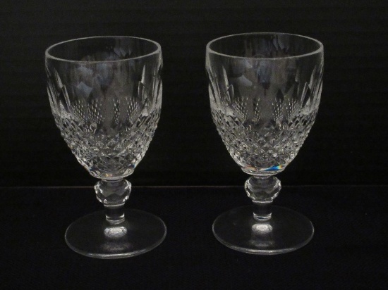 Pair - Waterford Crystal Colleen Short Stem Pattern Claret Wine Cut Criss Cross Hatch Design