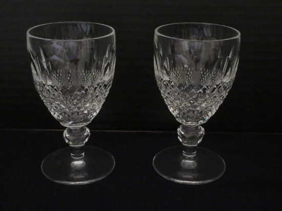 Pair - Waterford Crystal Colleen Short Stem Pattern Claret Wine Cut Criss Cross Hatch Design