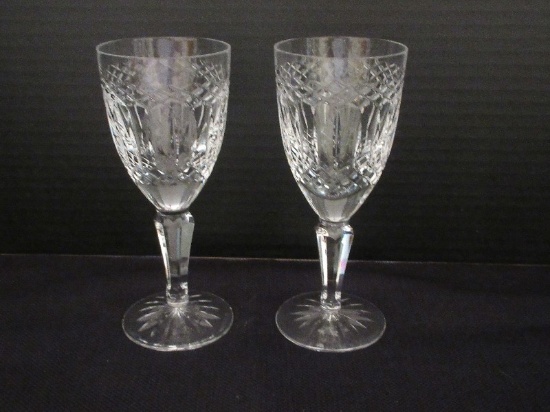 Pair - Galway Crystal Castlerosse Pattern Cut Criss Cross/Vertical Cuts Design Claret Wine