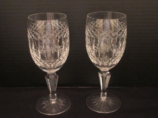 Pair - Galway Crystal Castlerosse Pattern Cut 7 7/8" Water Goblets