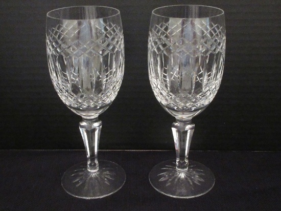 Pair - Galway Crystal Castlerosse Pattern Cut 7 7/8" Water Goblets
