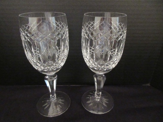 Pair - Galway Crystal Castlerosse Pattern Cut 7 7/8" Water Goblets