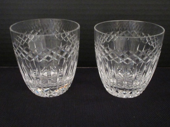 Pair - Galway Crystal Castlerosse Pattern Cut Old Fashioned 3 3/4" Rounded Glasses