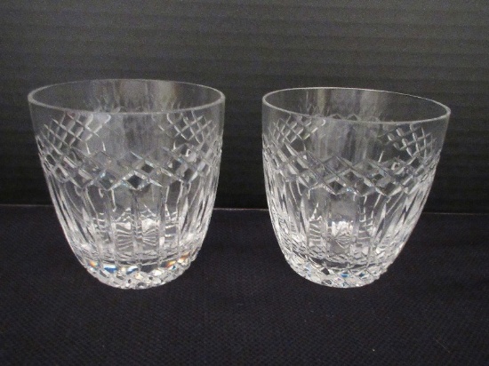 Pair - Galway Crystal Castlerosse Pattern Cut Old Fashioned 3 3/4" Rounded Glasses